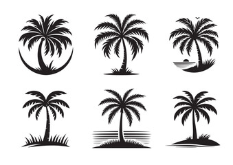 Palm Tree of Silhouette black vector Set