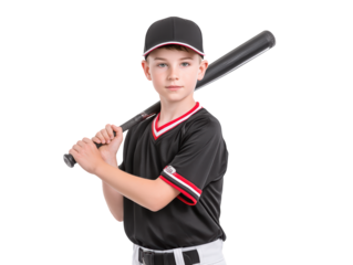 Young boy gripping a baseball bat, captivating image of childhood, sport, and summer fun