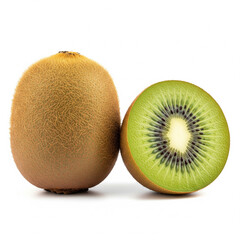 Fototapeta premium Whole and Halved Kiwi on White Background