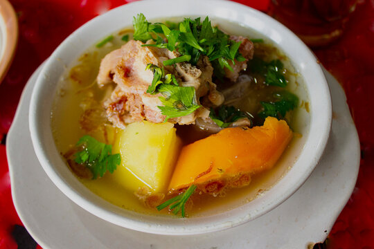 sop buntut or oxtail soup or tail soup is traditional soup made from tail ox, Boiled with Spices