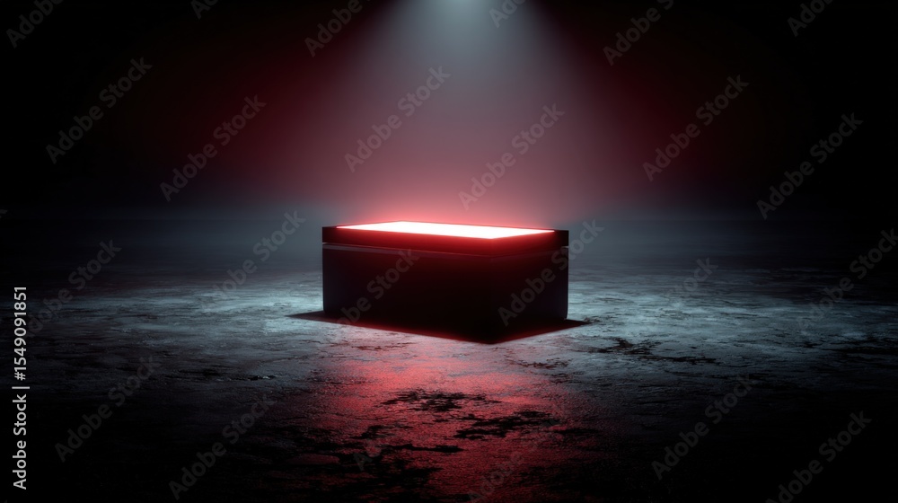 Aufkleber modern black rectangular platform illuminated by red glowing light in dark studio