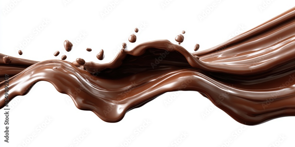 Poster long flowing stream of rich melted chocolate swirling with splashes and curves in appetizing display