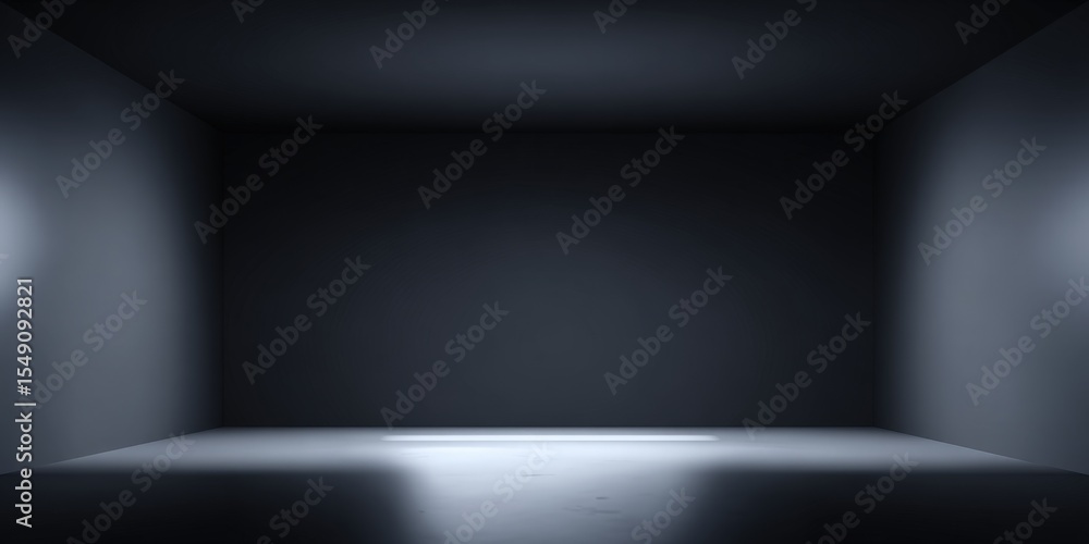 Poster Dark empty room with minimal lighting on floor and subtle curved wall edges