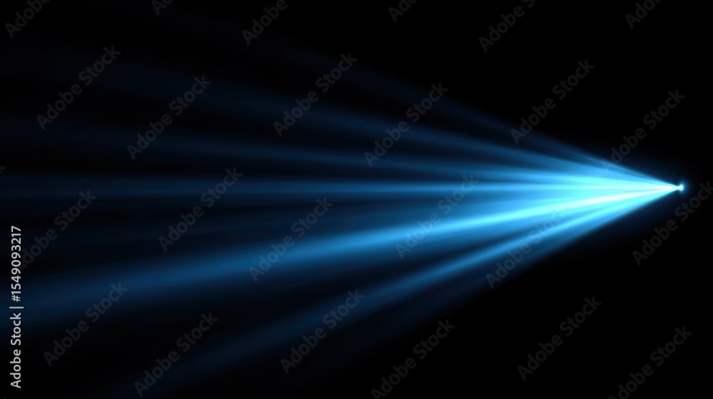 Poster Bright blue laser beam with multiple light streaks producing a dynamic visual effect