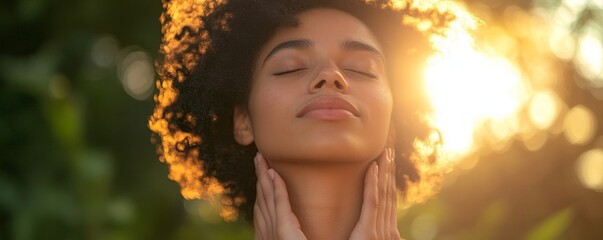 Fototapeta premium Woman touching her neck, experiencing a sore throat, indicating the onset of illness, Generative AI