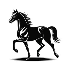 Obraz premium Black Silhouette of a Horse in Motion Elegant Trotting Stallion Graphic Design vector
