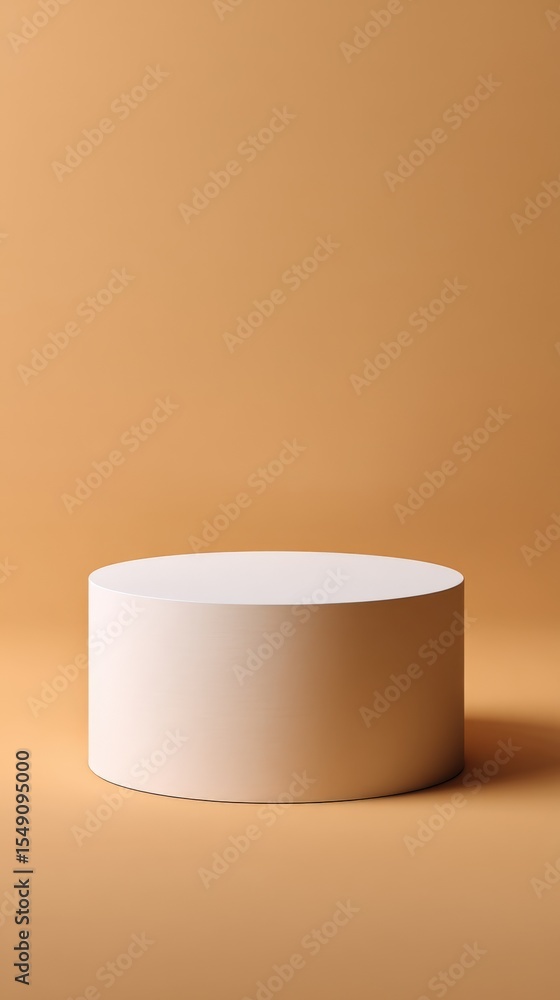 Poster minimalist round white platform against warm beige background for product display