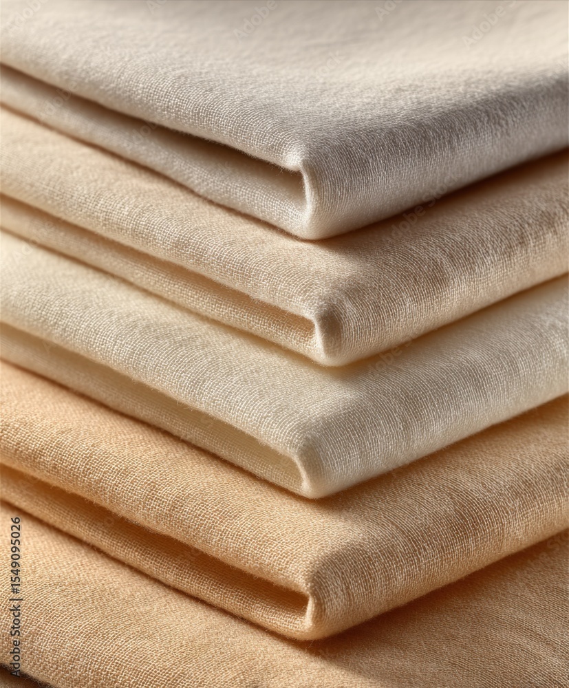 Poster soft natural fabric material stacked neatly with smooth texture and warm tones