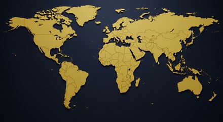 Golden Embossed World Map on Dark Background: Global Perspective