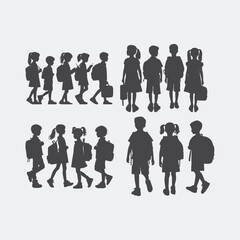 School children walking and carrying backpack