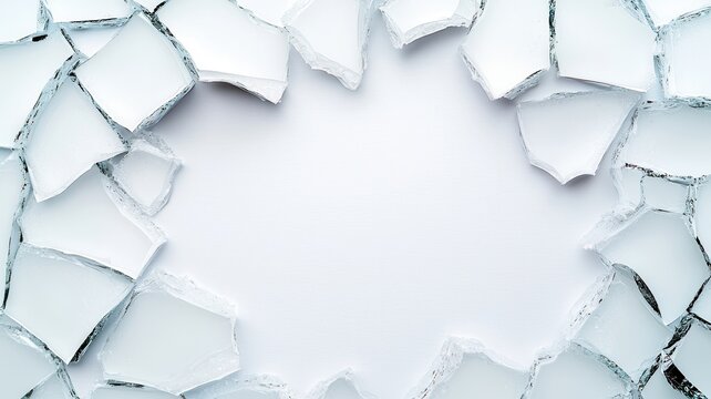 Ice shards forming a rectangular border on a white background, creating a refreshing and cool visual