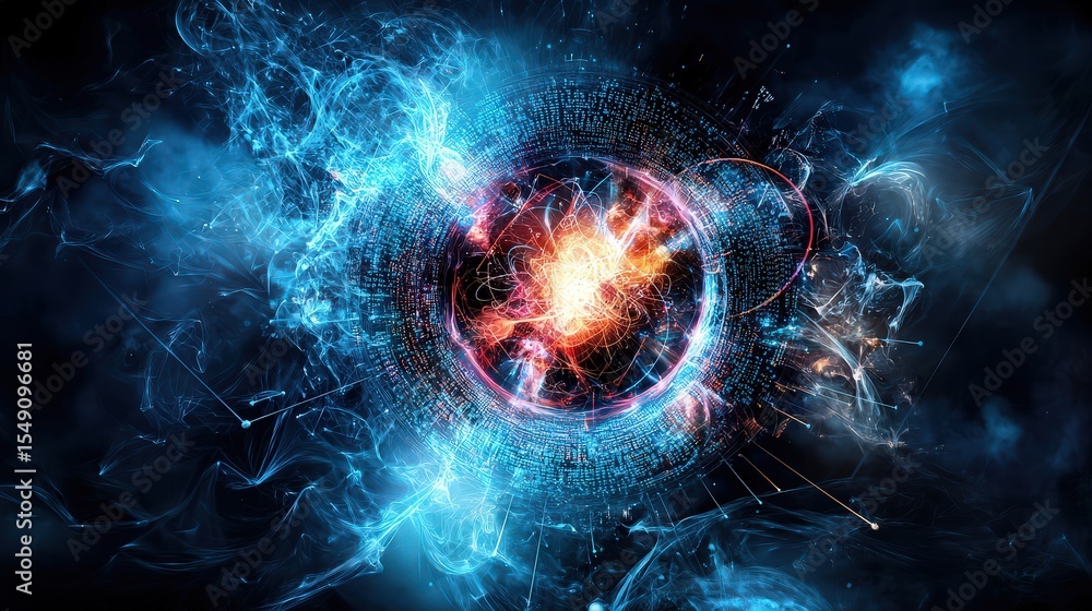 Poster codes with breath and heartbeat a digital symphony of energy and motion in abstract cosmic space