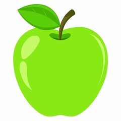 Glossy Green Apple with Leaf – Healthy Fresh Fruit Icon in Minimalist Style