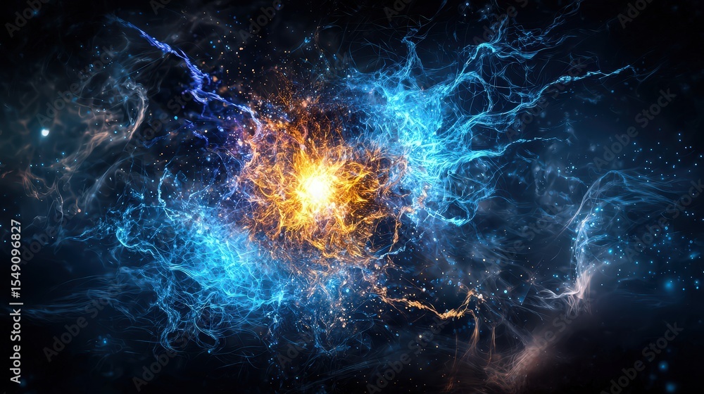 Poster dynamic energy burst explores communication through thought cosmic realm digital art abstract univer