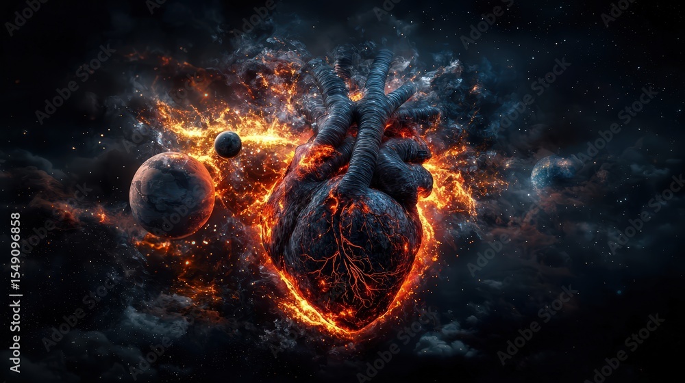Aufkleber cosmic heartbeat a human heart pulsing in sync with the universe surreal art digital creation dark s