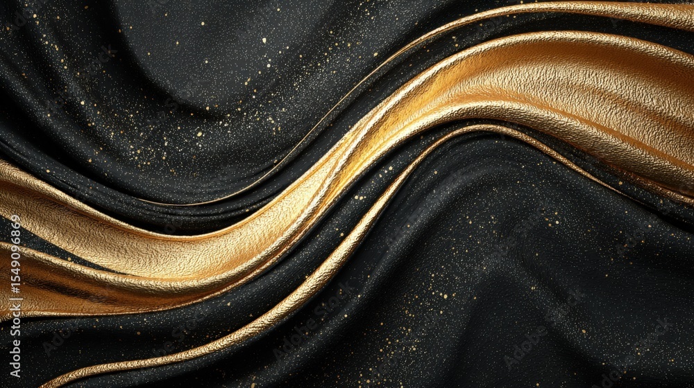 Poster abstract black and gold flowing fabric with shimme texture and elegant style