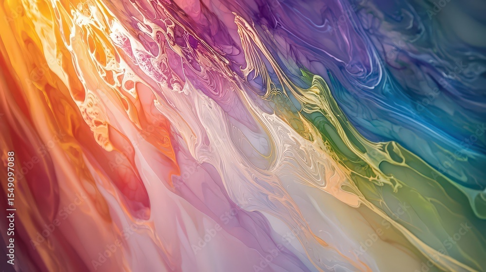 Poster Delicate swirling lines of light reflecting in a spectrum of colors abstract art digital illustration vibrant artistic