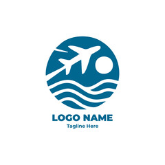 Travel logo for company identity and tourism agency branding, airplane vector symbol, journey emblem, modern vacation icon for travel business and destination graphic