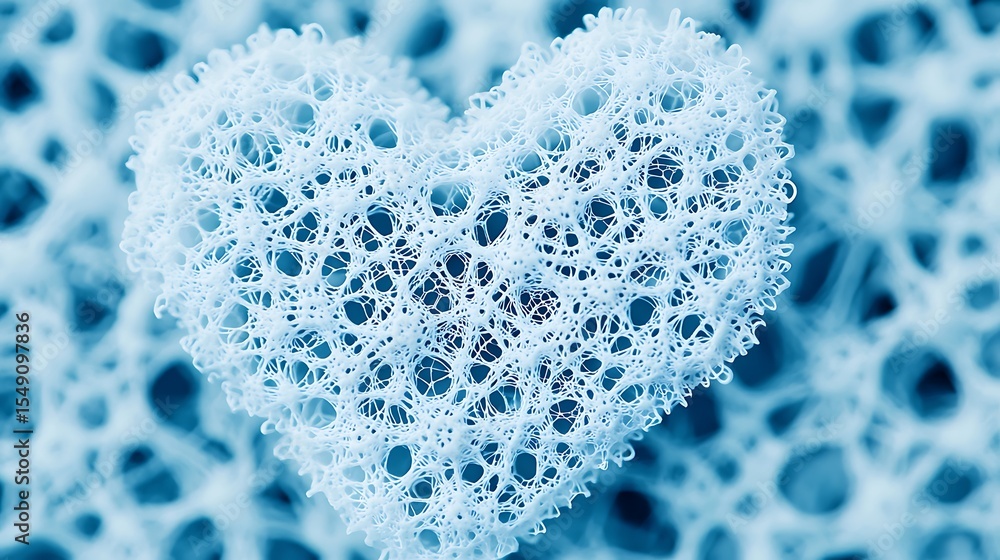 Wall mural abstract heart shape formed from intricate light blue web like structure detailed close up view