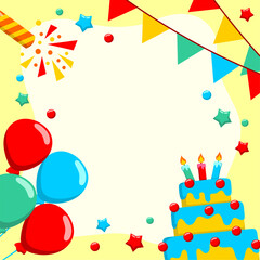 Fototapeta premium Birthday template background Hand drawn flat design 