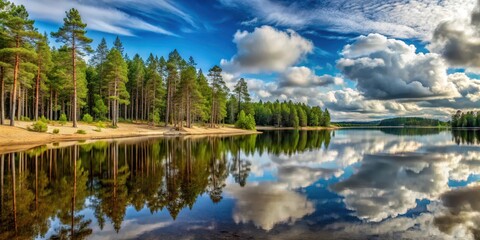 Fototapeta premium forest landscape with pine trees on the beach