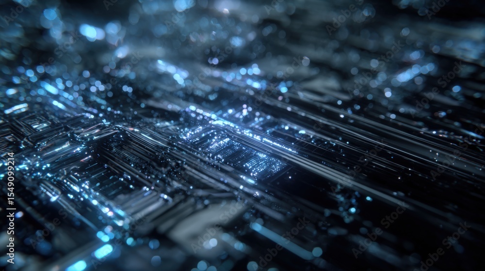Aufkleber Futuristic Digital Technology Concept with Data Stream and Cyber Network Visual