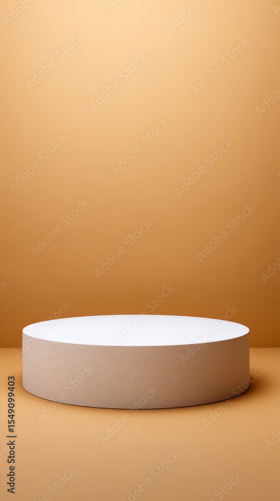 Aufkleber Minimalist round display platform with soft lighting on warm beige background