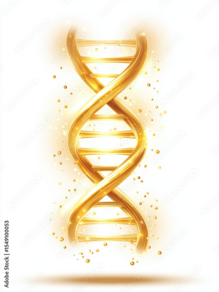 Poster glowing golden dna double helix structure with sparkles and bright background