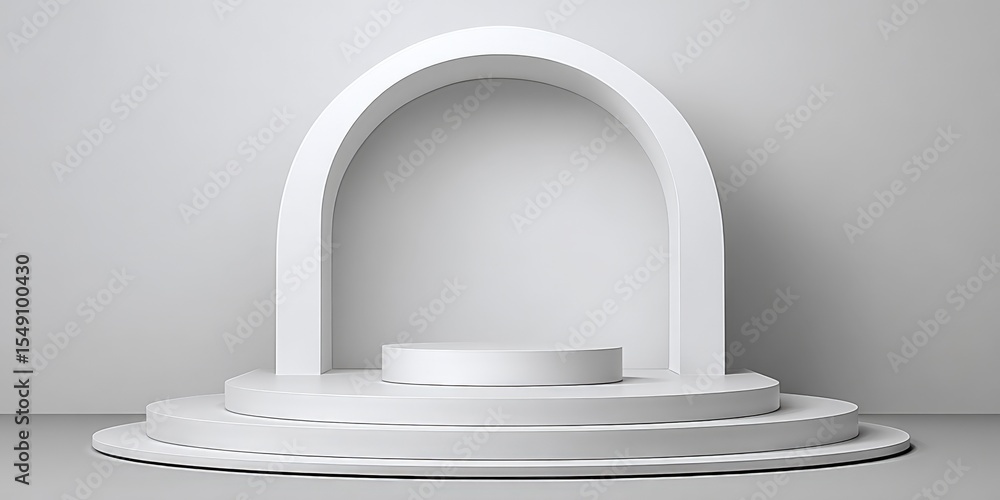 Aufkleber modern minimalist white podium and curved archway display stand with rounded steps