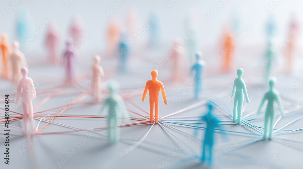 Poster colorful interconnected paper cutout figures symbolizing teamwork collaboration and networking techn