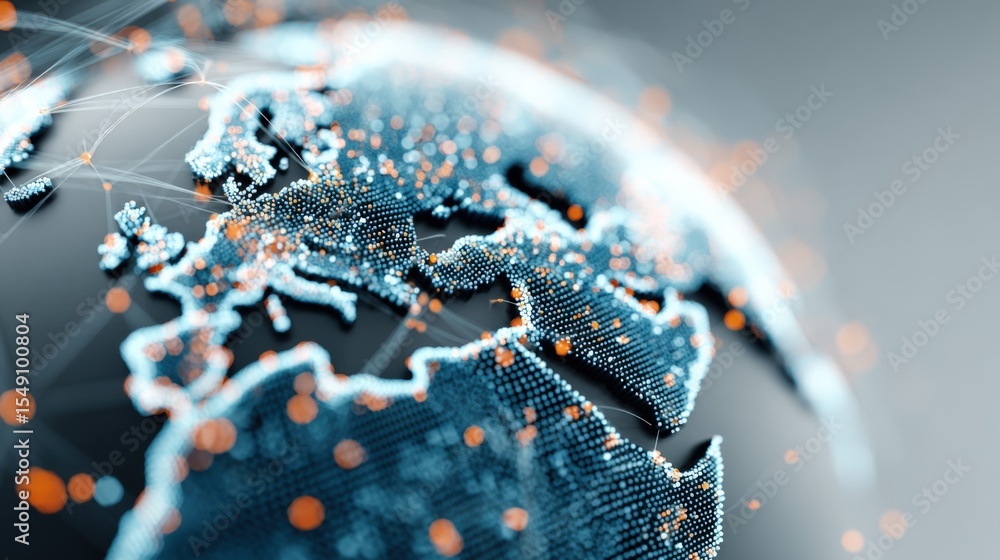 Fototapete Futuristic digital globe with glowing connecting lines and data points visualization