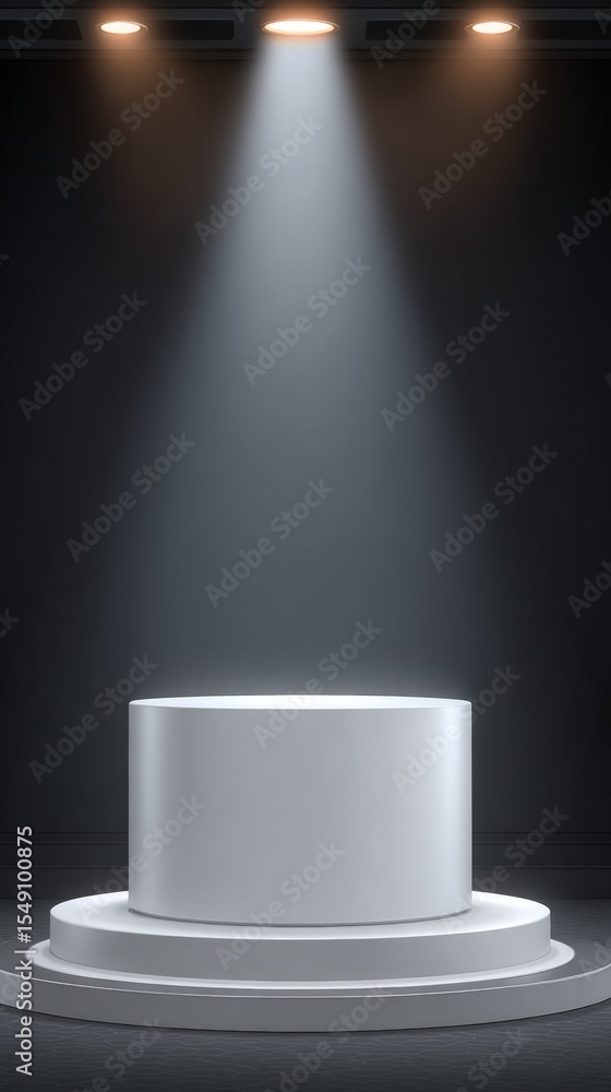Poster elegant empty stage with spotlight illumination and round pedestal for display