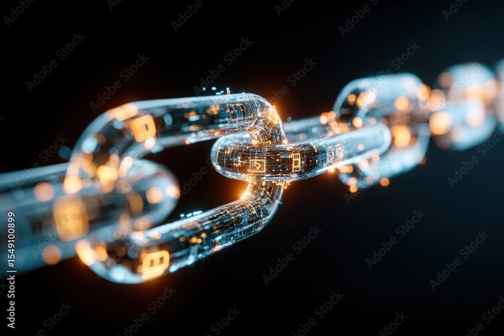 Aufkleber Close-up of a glowing digital blockchain chain representation symbolizing technology