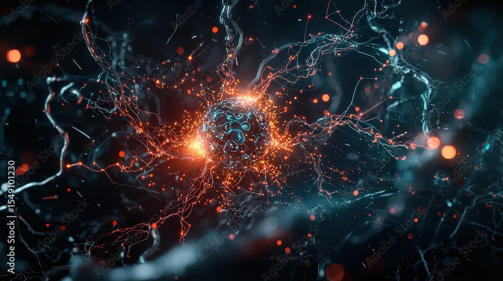Poster Dynamic ai algorithms in action visualizing neural networks and data flow in a high-tech environment