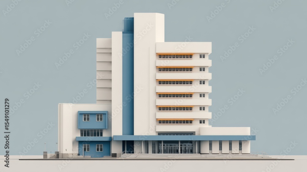 Aufkleber Modern multi-story building with clean lines and detailed architectural design