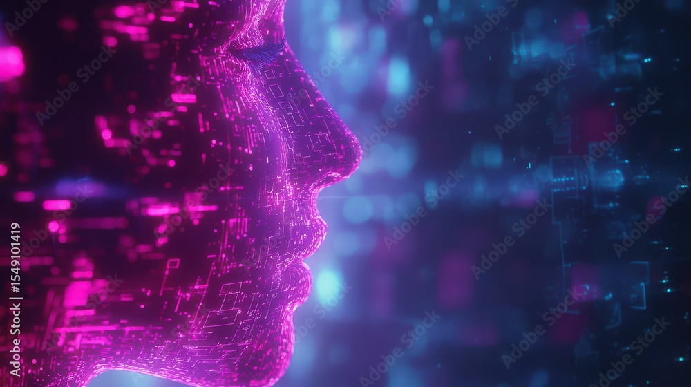 Poster digital transformation of personal branding a futuristic concept of visual identity in profile view
