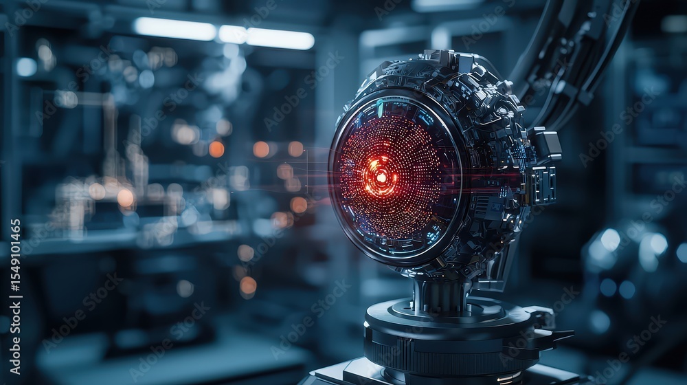 Poster Surveillance technology advances in robotics lab futuristic innovation high-tech environment close-up perspective