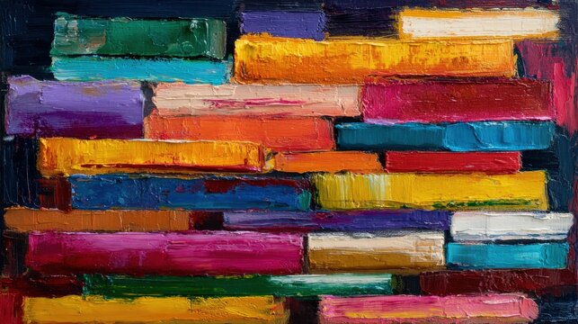 Abstract expressionist interpretation of stacked books with vibrant colors.