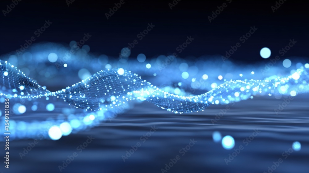 Aufkleber High Tech Digital Data Waves Flowing Abstract Background with Bright Lights