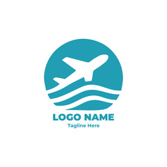 Travel company logo and vacation symbol vector for tourism business identity, modern airplane design, creative travel branding logo for trip and global destination agency