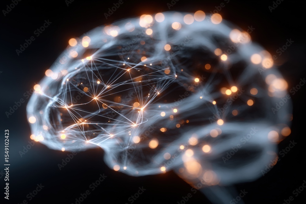Poster detailed digital illustration of a human brain with interconnected neural network structures