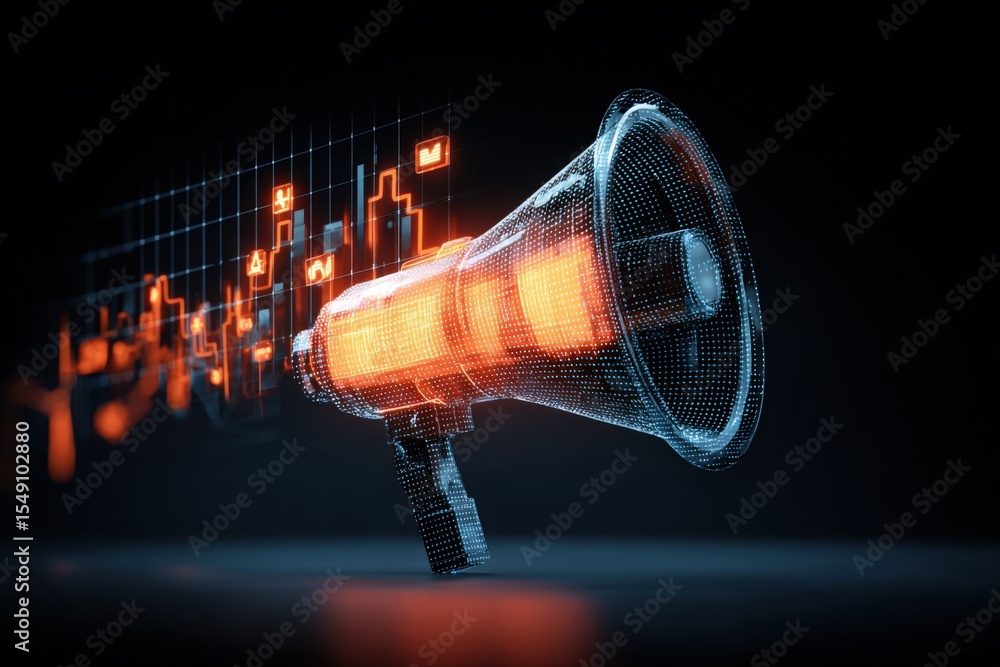 Poster High Tech Digital Mehone with Data Charts and Graphs for Communication