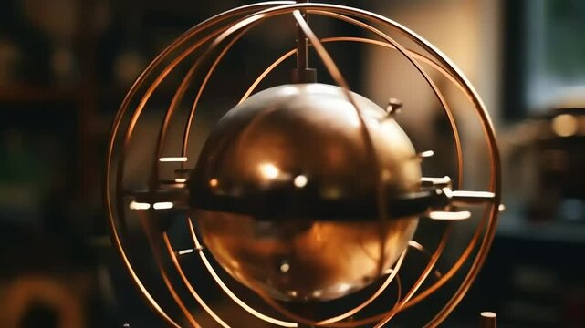 Antique Brass Orb in Workshop Setting: A Glimpse into History's Ingenious Mechanisms