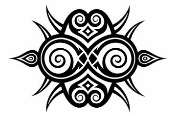 Stylized black tribal tattoo design featuring sharp curves, pointed edges, and an abstract flame-like form. This bold and symmetrical vector graphic is ideal for tattoo templates,