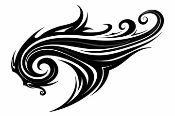 Stylized black tribal tattoo design featuring sharp curves, pointed edges, and an abstract flame-like form. This bold and symmetrical vector graphic is ideal for tattoo templates,