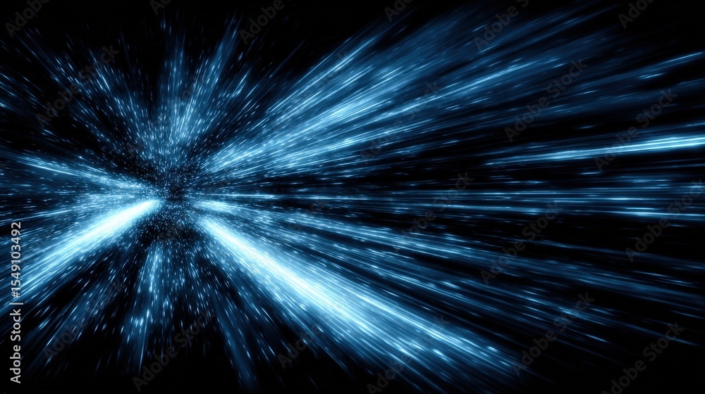 Poster dynamic abstract background with bright blue streaks radiating outward in motion blur