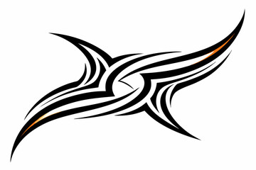 Stylized black tribal tattoo design featuring sharp curves, pointed edges, and an abstract flame-like form. This bold and symmetrical vector graphic is ideal for tattoo templates,