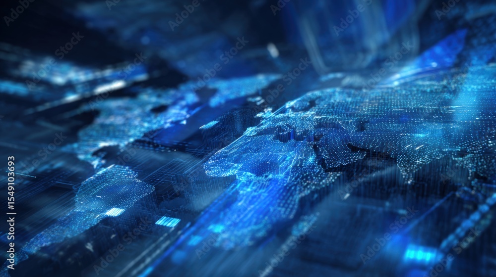 Aufkleber Abstract digital technology background with glowing blue circuitry and data streams