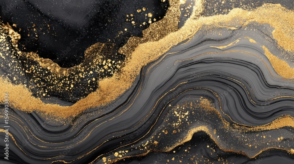 Aufkleber abstract black and gold marble texture with swirling intricate lines and shimme details
