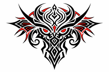 Stylized black tribal tattoo design featuring sharp curves, pointed edges, and an abstract flame-like form. This bold and symmetrical vector graphic is ideal for tattoo templates,